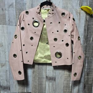 Hot & Delicious Pink Faux Leather Grommet Cropped Jacket